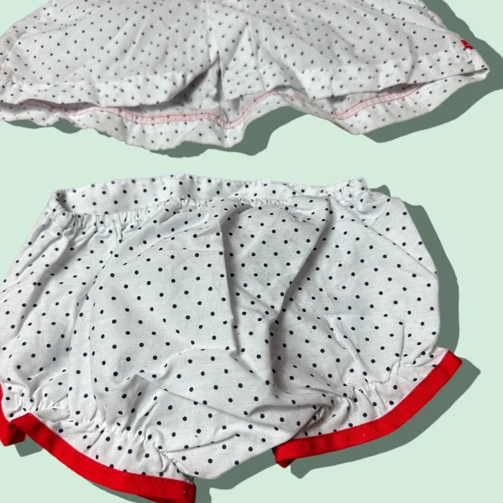 Vintage Baby Cotton Candy Red White Blue Two Piece Set Polka Dot Rose Detail